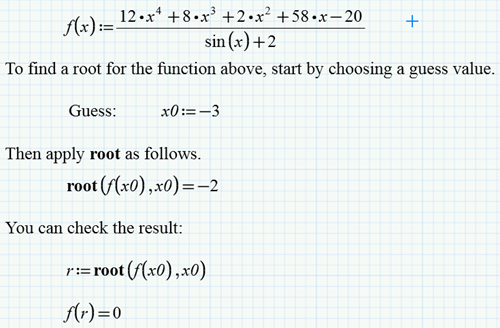 Root function example
