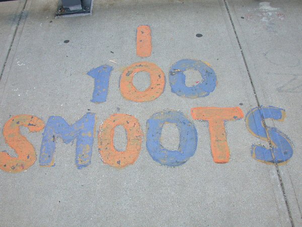 Mark on Harvard bridge showing 100 smoots, a unique unit of measure
