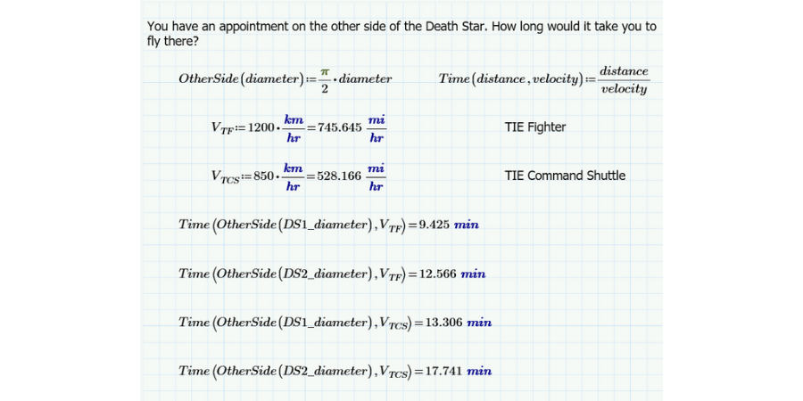 Death Star travel calculations.