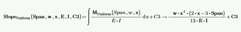 Calculation of the slope of the beam under the given conditions.