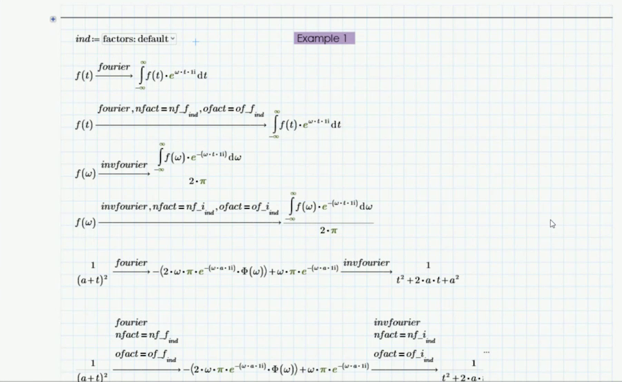 Examples of enhancements made to Mathcad Prime 8's symbolic engine with fourier and inverse fourier transforms.