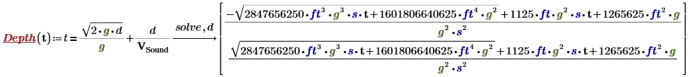 depth function using mathcad symbolic solve keyword