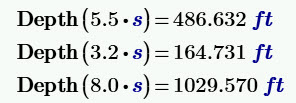 depth at 5.5 3.2 8.0 seconds mathcad prime