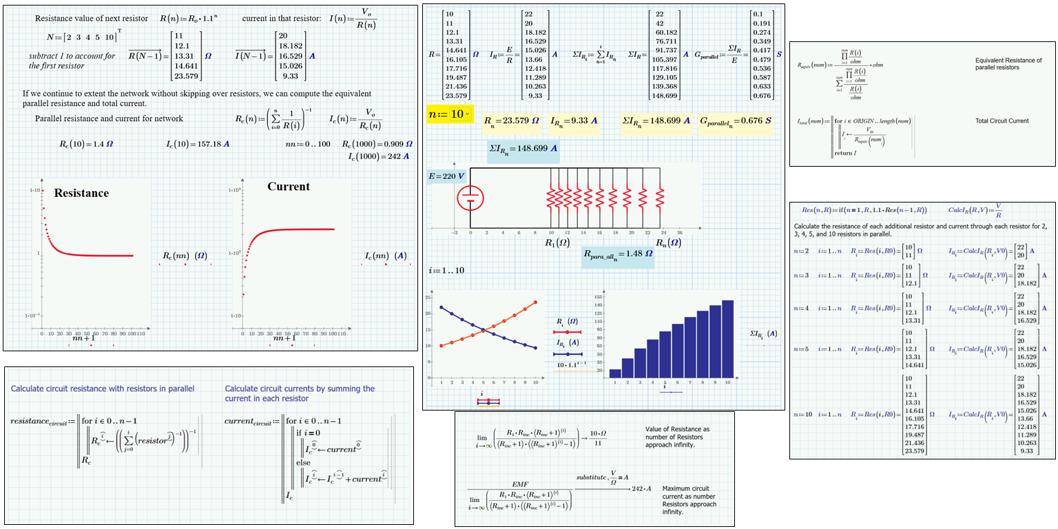 Mathcad Community Challenge September 2022 resistors in parallel current calculation solutions collage of worksheets