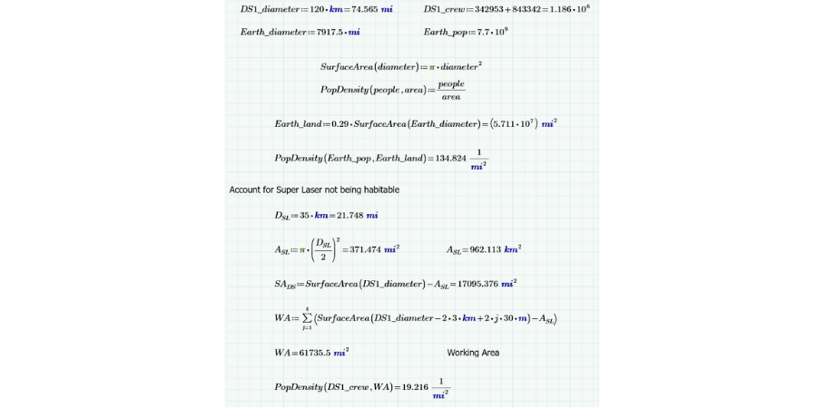 Population density calculations shown in PTC Mathcad.