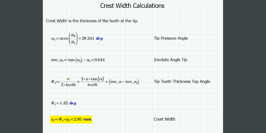 Crest width calculations worksheet.