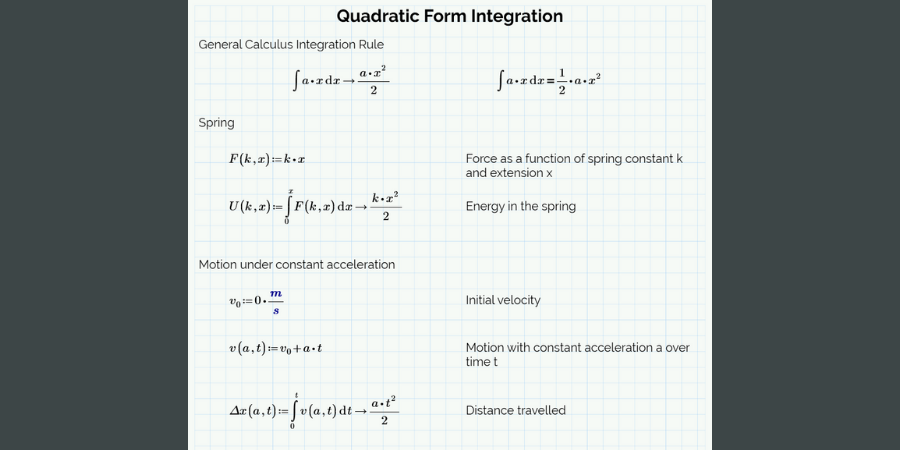 Quadratic form integration worksheet.