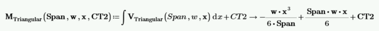 Calculating the moment function by integrating the shear function and including the integration constant CT2.