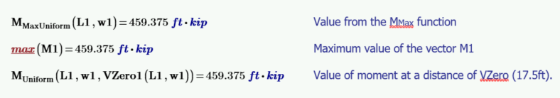 Formulas for checking the function of the maximum moment.