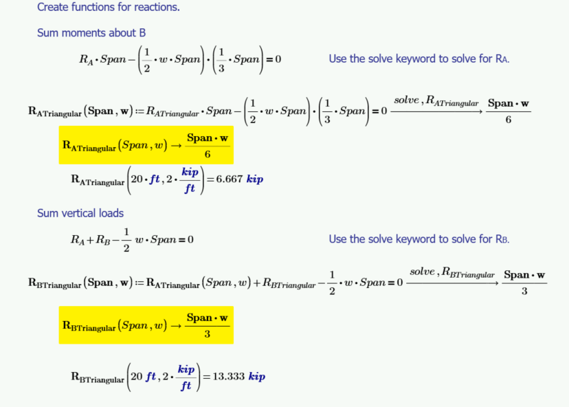 Mathcad Prime create functions for triangular loaded beam civil engineering