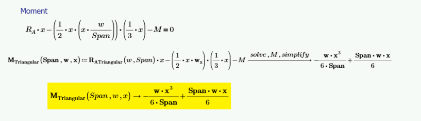 Mathcad Prime Moment function for triangular loaded beam