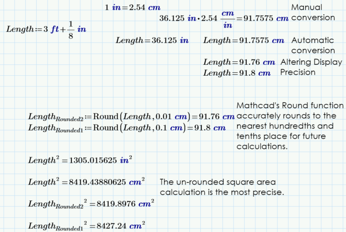 PTC Mathcad Prime doing the unit conversions and rounding that ChatGPT tried but failed at doing.