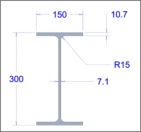 The standard 300mm steel I-beam the PTC Mathcad July Community Challenge scenario is based on.